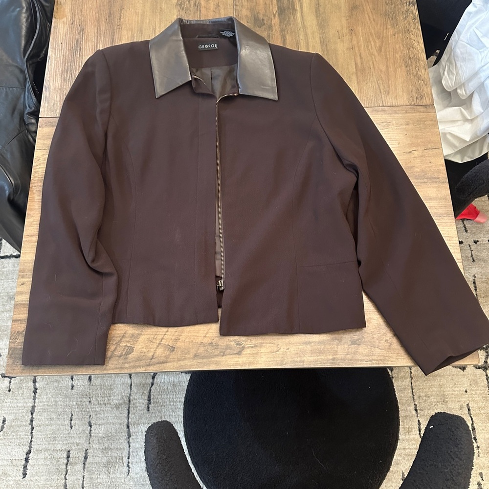 George Dark Brown Jacket with Leather Collar